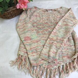 American Rag Cie Fringe boho multicolor pastel rainbow sweater pullover small